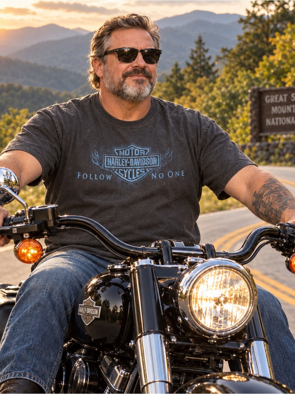 Harley-Davidson Black Short Sleeve Tee with Light Blue Shield Graphic